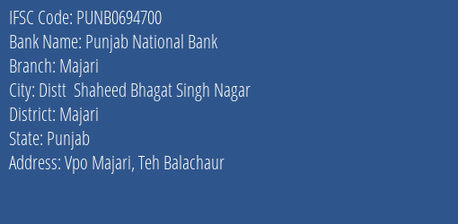 Punjab National Bank Majari Branch Majari IFSC Code PUNB0694700