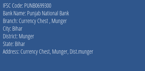 Punjab National Bank Currency Chest Munger Branch Munger IFSC Code PUNB0699300