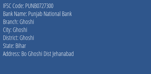 Punjab National Bank Ghoshi Branch Ghoshi IFSC Code PUNB0727300