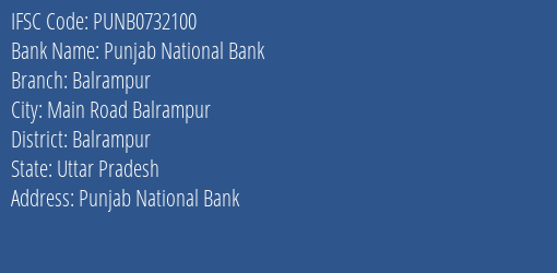 Punjab National Bank Balrampur Branch, Branch Code 732100 & IFSC Code Punb0732100