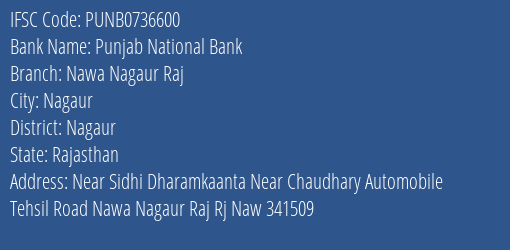 Punjab National Bank Nawa Nagaur Raj Branch Nagaur IFSC Code PUNB0736600