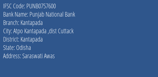 Punjab National Bank Kantapada Branch Kantapada IFSC Code PUNB0757600