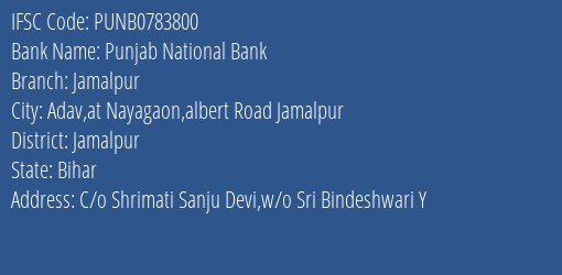 Punjab National Bank Jamalpur Branch Jamalpur IFSC Code PUNB0783800