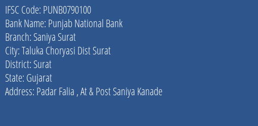 Punjab National Bank Saniya Surat Branch Surat IFSC Code PUNB0790100