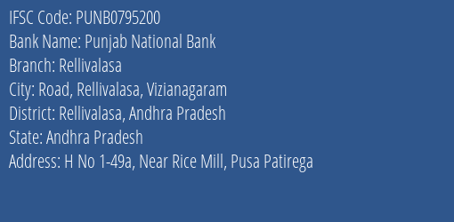 Punjab National Bank Rellivalasa Branch Rellivalasa Andhra Pradesh IFSC Code PUNB0795200