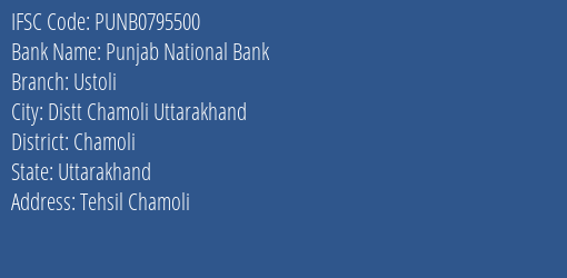 Punjab National Bank Ustoli Branch, Branch Code 795500 & IFSC Code Punb0795500