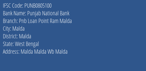 Punjab National Bank Pnb Loan Point Ram Malda Branch Malda IFSC Code PUNB0805100