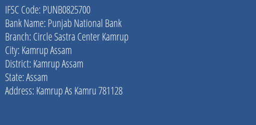 Punjab National Bank Circle Sastra Center Kamrup Branch Kamrup Assam IFSC Code PUNB0825700