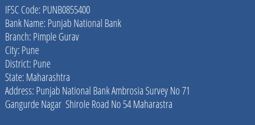 Punjab National Bank Pimple Gurav Branch Pune IFSC Code PUNB0855400