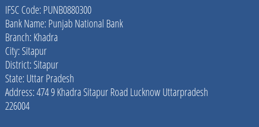 Punjab National Bank Khadra Branch, Branch Code 880300 & IFSC Code Punb0880300