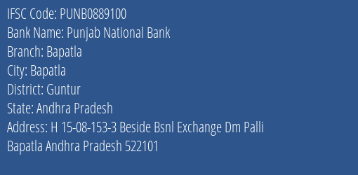 Punjab National Bank Bapatla Branch Guntur IFSC Code PUNB0889100