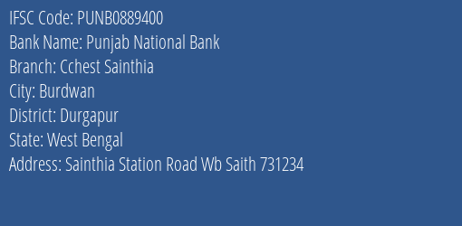 Punjab National Bank Cchest Sainthia Branch Durgapur IFSC Code PUNB0889400