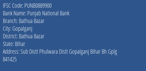 Punjab National Bank Bathua Bazar Branch Bathua Bazar IFSC Code PUNB0889900