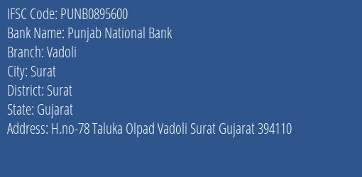 Punjab National Bank Vadoli Branch Surat IFSC Code PUNB0895600