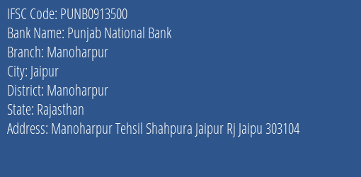 Punjab National Bank Manoharpur Branch Manoharpur IFSC Code PUNB0913500