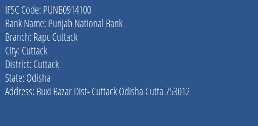 Punjab National Bank Rapc Cuttack Branch Cuttack IFSC Code PUNB0914100