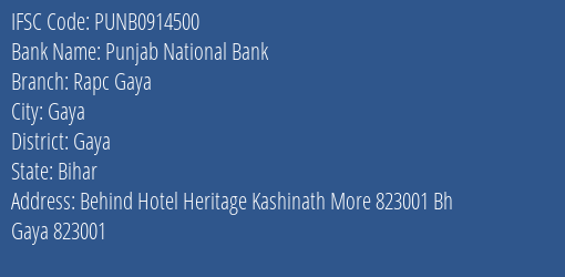 Punjab National Bank Rapc Gaya Branch Gaya IFSC Code PUNB0914500