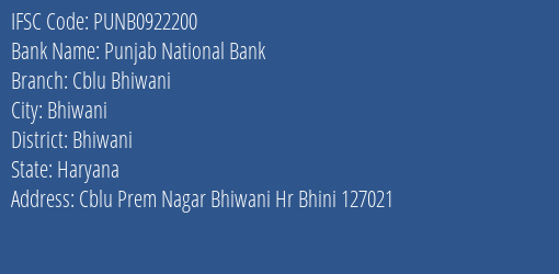 Punjab National Bank Cblu Bhiwani Branch Bhiwani IFSC Code PUNB0922200