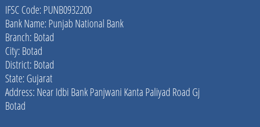 Punjab National Bank Botad Branch Botad IFSC Code PUNB0932200