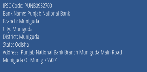 Punjab National Bank Muniguda Branch Muniguda IFSC Code PUNB0932700