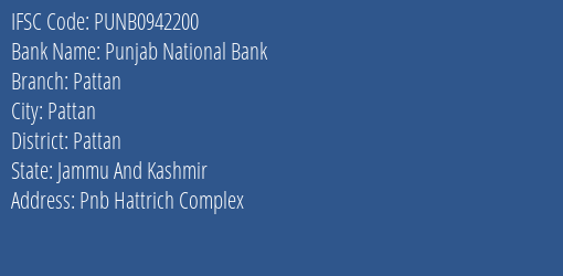 Punjab National Bank Pattan Branch Pattan IFSC Code PUNB0942200