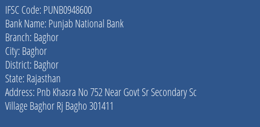 Punjab National Bank Baghor Branch Baghor IFSC Code PUNB0948600