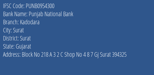 Punjab National Bank Kadodara Branch Surat IFSC Code PUNB0954300