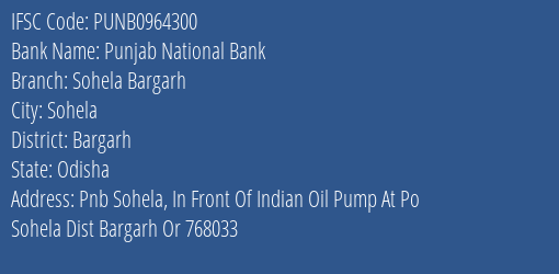 Punjab National Bank Sohela Bargarh Branch Bargarh IFSC Code PUNB0964300