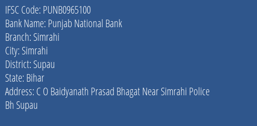 Punjab National Bank Simrahi Branch Supau IFSC Code PUNB0965100