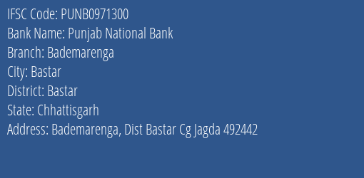 Punjab National Bank Bademarenga Branch Bastar IFSC Code PUNB0971300
