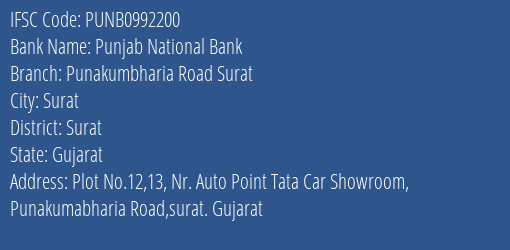 Punjab National Bank Punakumbharia Road Surat Branch Surat IFSC Code PUNB0992200