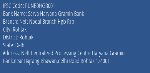 Sarva Haryana Gramin Bank Vpo Neoli Kalan Distt. Hisar 125004 Branch Hisar IFSC Code PUNB0HGB001