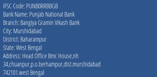 Punjab National Bank Bangiya Gramin Vikash Bank Branch Baharampur IFSC Code PUNB0RRBBGB