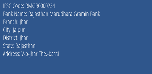 Rajasthan Marudhara Gramin Bank Jhar Branch Jhar IFSC Code RMGB0000234