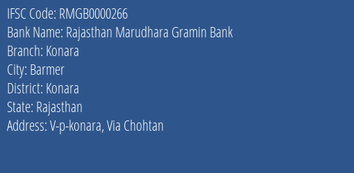 Rajasthan Marudhara Gramin Bank Konara Branch Konara IFSC Code RMGB0000266