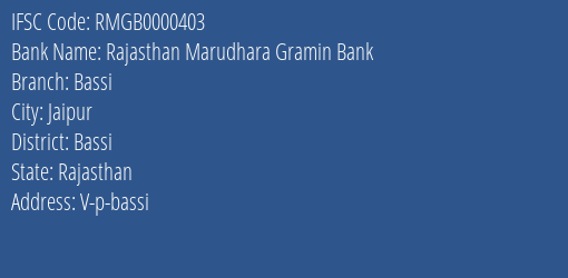 Rajasthan Marudhara Gramin Bank Bassi Branch Bassi IFSC Code RMGB0000403
