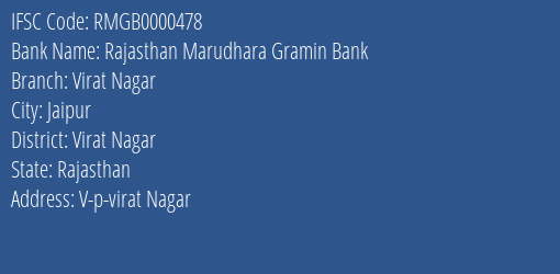 Rajasthan Marudhara Gramin Bank Virat Nagar Branch Virat Nagar IFSC Code RMGB0000478
