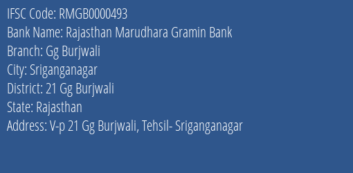 Rajasthan Marudhara Gramin Bank Gg Burjwali Branch 21 Gg Burjwali IFSC Code RMGB0000493
