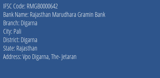Rajasthan Marudhara Gramin Bank Digarna Branch Digarna IFSC Code RMGB0000642