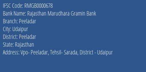 Rajasthan Marudhara Gramin Bank Peeladar Branch Peeladar IFSC Code RMGB0000678