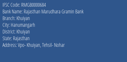 Rajasthan Marudhara Gramin Bank Khuiyan Branch Khuiyan IFSC Code RMGB0000684
