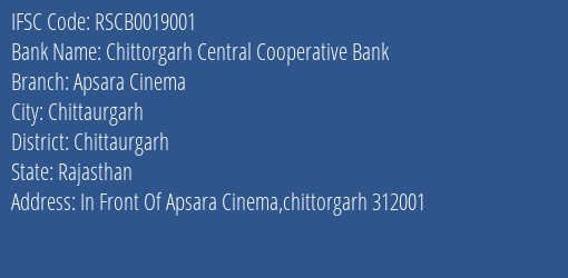 The Rajasthan State Cooperative Bank Limited Chittorgarh Central Coop Bank Ltd Branch, Branch Code 019001 & IFSC Code RSCB0019001