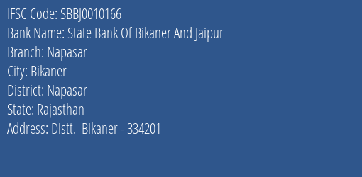 State Bank Of Bikaner And Jaipur Napasar Branch Napasar IFSC Code SBBJ0010166