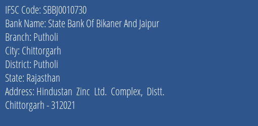 State Bank Of Bikaner And Jaipur Putholi Branch Putholi IFSC Code SBBJ0010730