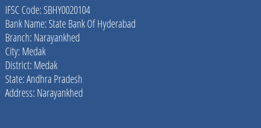 State Bank Of Hyderabad Narayankhed Branch, Branch Code 020104 & IFSC Code Sbhy0020104