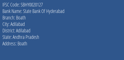 State Bank Of Hyderabad Boath Branch Adilabad IFSC Code SBHY0020127