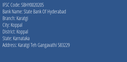 State Bank Of Hyderabad Karatgi Branch Koppal IFSC Code SBHY0020205