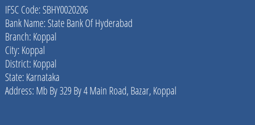 State Bank Of Hyderabad Koppal Branch Koppal IFSC Code SBHY0020206