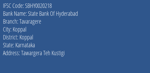 State Bank Of Hyderabad Tavaragere Branch Koppal IFSC Code SBHY0020218