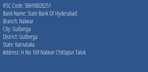 State Bank Of Hyderabad Nalwar Branch, Branch Code 020251 & IFSC Code Sbhy0020251